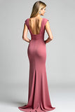 Desert Rose Sheath V-Neck Long Backless Mother of the Bride Dress