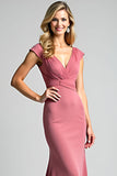 Desert Rose Sheath V-Neck Long Backless Mother of the Bride Dress