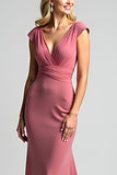 Desert Rose Sheath V-Neck Long Backless Mother of the Bride Dress