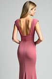 Desert Rose Sheath V-Neck Long Backless Mother of the Bride Dress