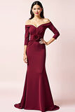 Burgundy Off the Shoulder Mermaid Mother of the Bride Dress with 3D Flower