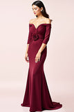 Burgundy Off the Shoulder Mermaid Mother of the Bride Dress with 3D Flower
