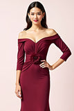 Burgundy Off the Shoulder Mermaid Mother of the Bride Dress with 3D Flower