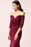 Burgundy Off the Shoulder Mermaid Mother of the Bride Dress with 3D Flower
