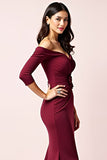 Burgundy Off the Shoulder Mermaid Mother of the Bride Dress with 3D Flower