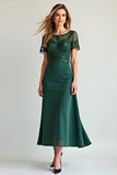 Pine Illusion Neck A Line Tea Length Mother of the Bride Dress