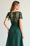 Pine Illusion Neck A Line Tea Length Mother of the Bride Dress
