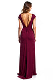 Burgundy V-Neck Long Sheath Mother of the Bride Dress with Slit