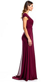 Burgundy V-Neck Long Sheath Mother of the Bride Dress with Slit
