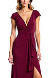 Burgundy V-Neck Long Sheath Mother of the Bride Dress with Slit
