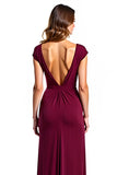 Burgundy V-Neck Long Sheath Mother of the Bride Dress with Slit