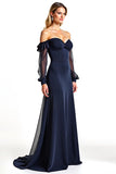 Navy Sweetheart A Line Mother of the Bride Dress with Ruffles