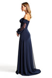 Navy Sweetheart A Line Mother of the Bride Dress with Ruffles