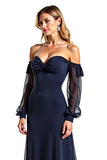 Navy Sweetheart A Line Mother of the Bride Dress with Ruffles