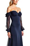 Navy Sweetheart A Line Mother of the Bride Dress with Ruffles