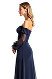 Navy Sweetheart A Line Mother of the Bride Dress with Ruffles