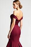 Burgundy Mermaid Off the Shoulder Sequined Long Mother of the Bride Dress
