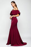 Burgundy Mermaid Off the Shoulder Ruffled Long Mother of the Bride Dress