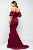 Burgundy Mermaid Off the Shoulder Ruffled Long Mother of the Bride Dress