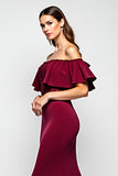Burgundy Mermaid Off the Shoulder Ruffled Long Mother of the Bride Dress