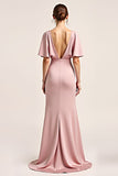 Dusty Rose V Neck Sheath Long Bridesmaid Dress with Slit