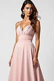Spaghetti Straps Dusty Rose Ruched A Line Long Prom Dress