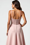 Spaghetti Straps Dusty Rose Ruched A Line Long Prom Dress