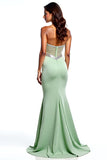 Dusty Sage Strapless Sheath Backless Long Prom Dress with Slit
