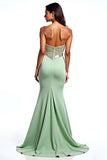 Dusty Sage Strapless Sheath Backless Long Prom Dress with Slit