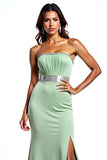 Dusty Sage Strapless Sheath Backless Long Prom Dress with Slit