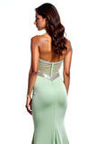 Dusty Sage Strapless Sheath Backless Long Prom Dress with Slit