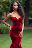 Burgundy Mermaid Strapless Sweetheart Velvet Prom Dress