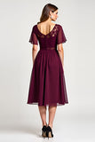 Cabernet A Line Midi Length Mother of the Bride Dress with Lace