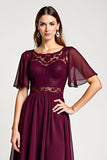 Cabernet A Line Midi Length Mother of the Bride Dress with Lace