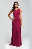 Burgundy Sheath Round Neck Long Mother of the Bride Dress