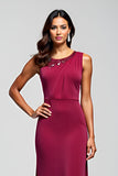 Burgundy Sheath Round Neck Long Mother of the Bride Dress