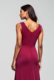 Burgundy Sheath Round Neck Long Mother of the Bride Dress