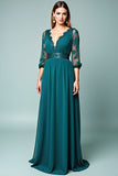 Peacock V Neck Embroideried Long Mother of the Bride Dress