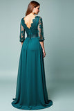 Peacock V Neck Embroideried Long Mother of the Bride Dress