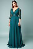 Peacock V Neck Embroideried Long Mother of the Bride Dress