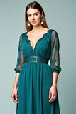 Peacock V Neck Embroideried Long Mother of the Bride Dress