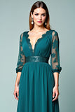 Peacock V Neck Embroideried Long Mother of the Bride Dress