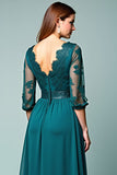 Peacock V Neck Embroideried Long Mother of the Bride Dress