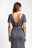 Steel Grey Sheath Beaded V Neck Long Mother of the Bride Dress