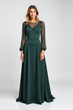 Pine Illusion Neck A Line Mother of the Bride Dress