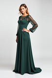 Pine Illusion Neck A Line Mother of the Bride Dress