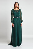 Pine Round Neck Embroideried Maxi Mother of the Bride Dress