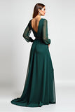 Pine Round Neck Embroideried Maxi Mother of the Bride Dress