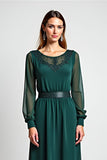 Pine Round Neck Embroideried Maxi Mother of the Bride Dress