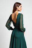 Pine Round Neck Embroideried Maxi Mother of the Bride Dress